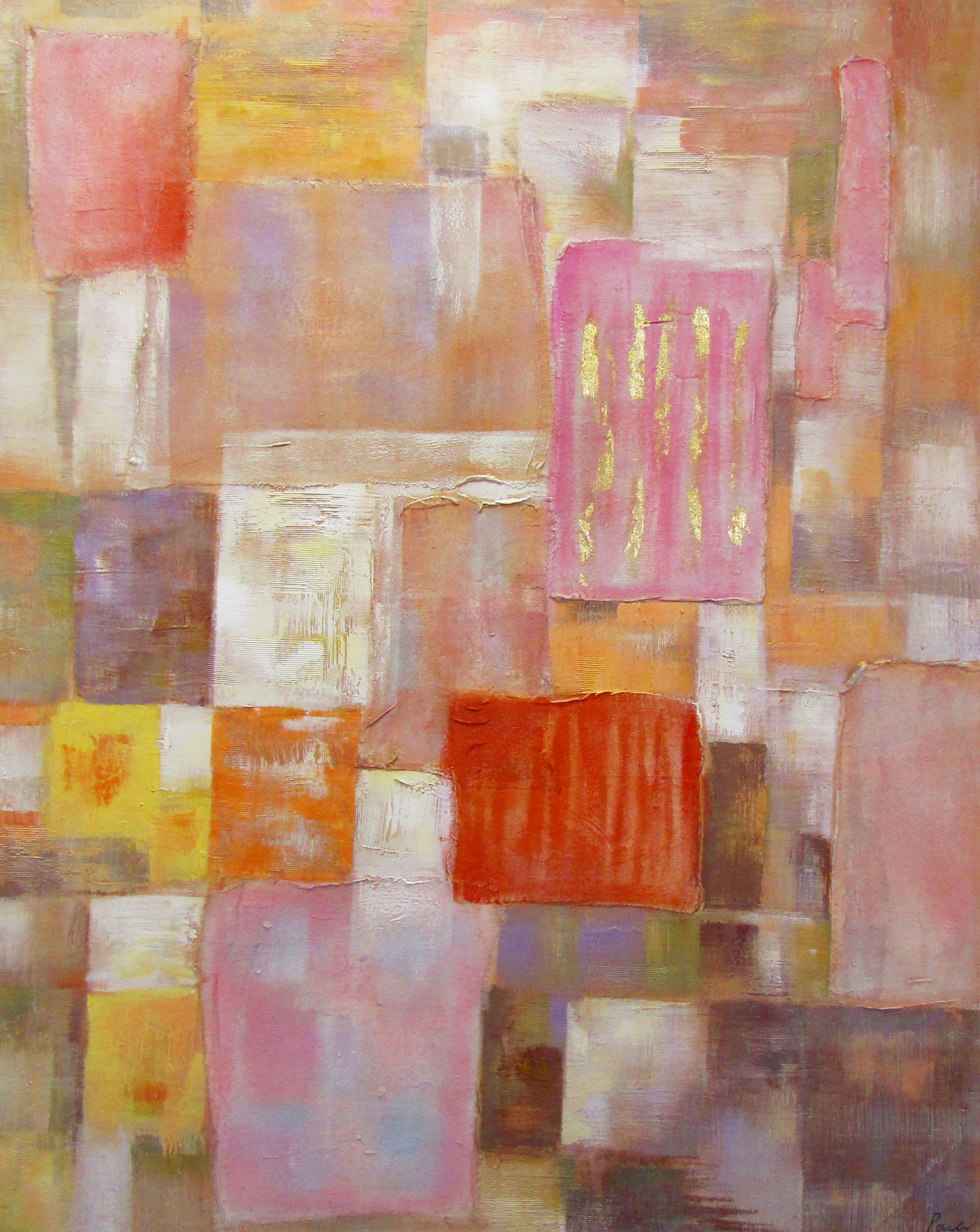 PXFC362 Wall décor art oil on canvas abstract orange red pink tones